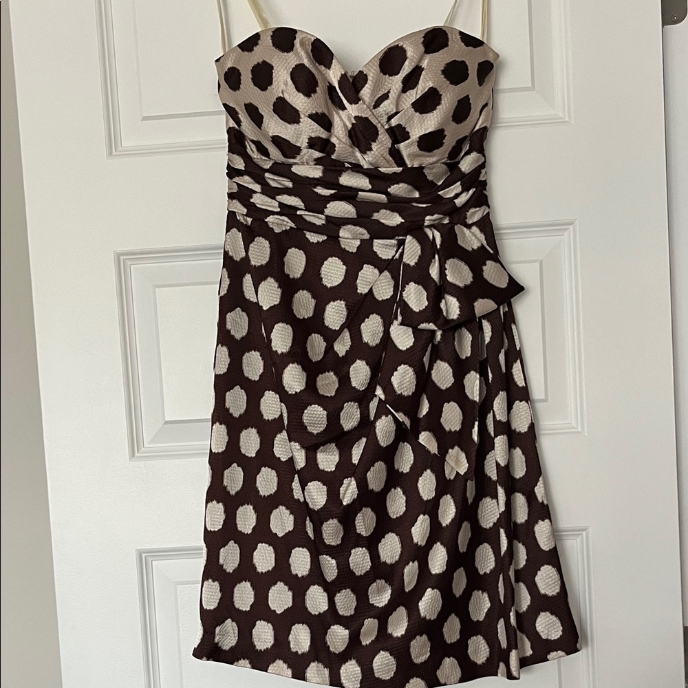 Max & Cleo Brown and Cream Strapless Dress